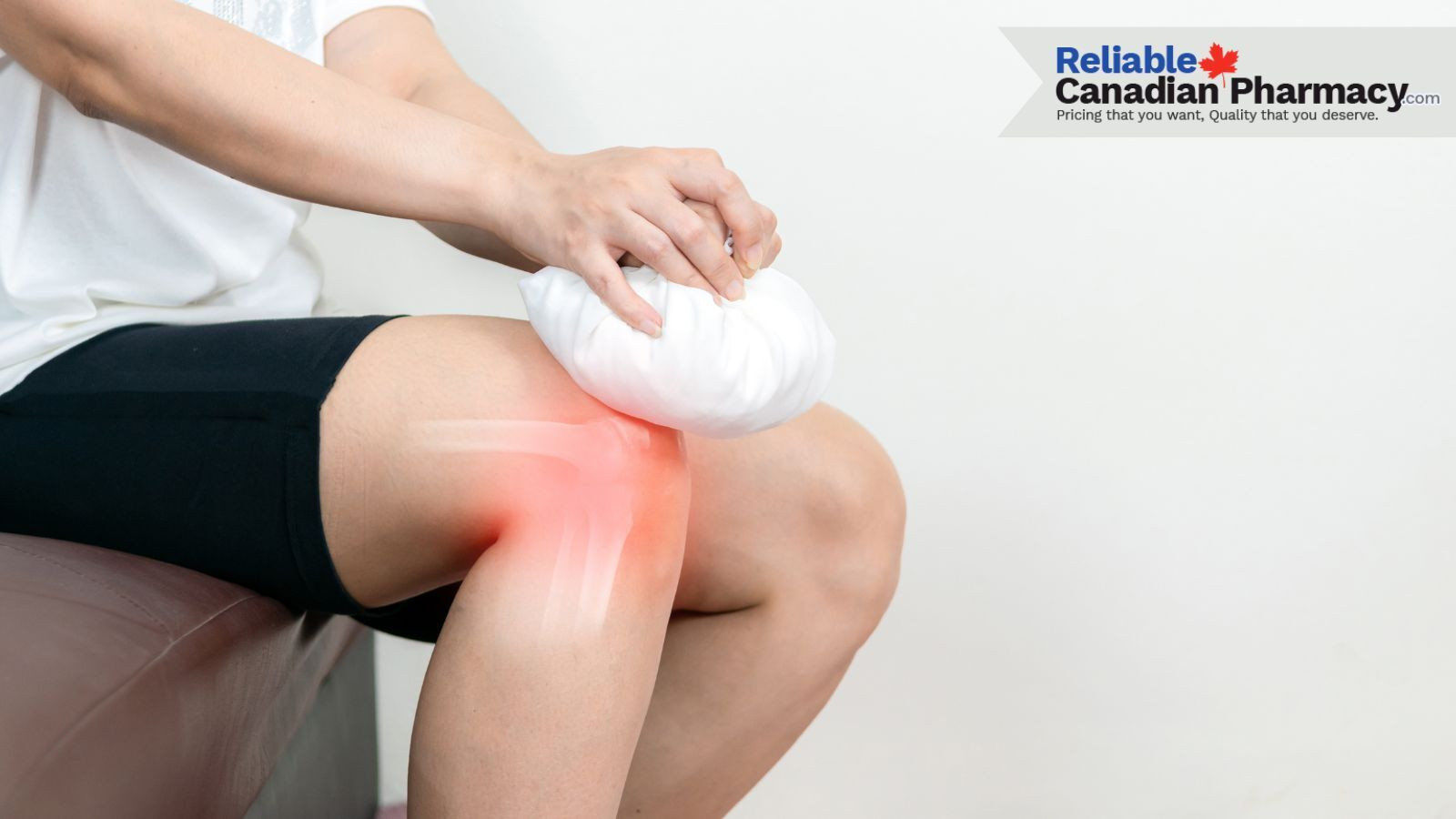 A boy treating his knee of inflammation.