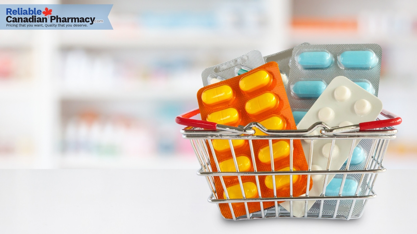 A shopping with medications in it, depicting drug shopping.