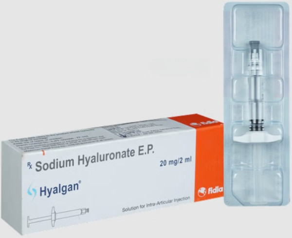 A box and pre-filled syringe of Hyaluronic Acid (20mg)