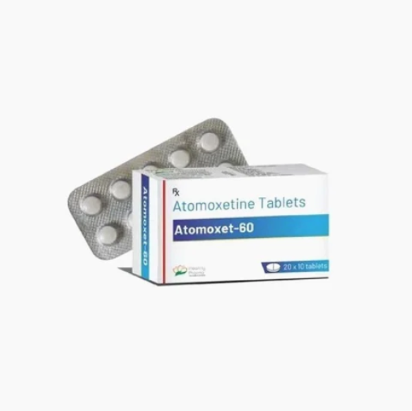 A box and strip of generic Strattera 60mg Tablet