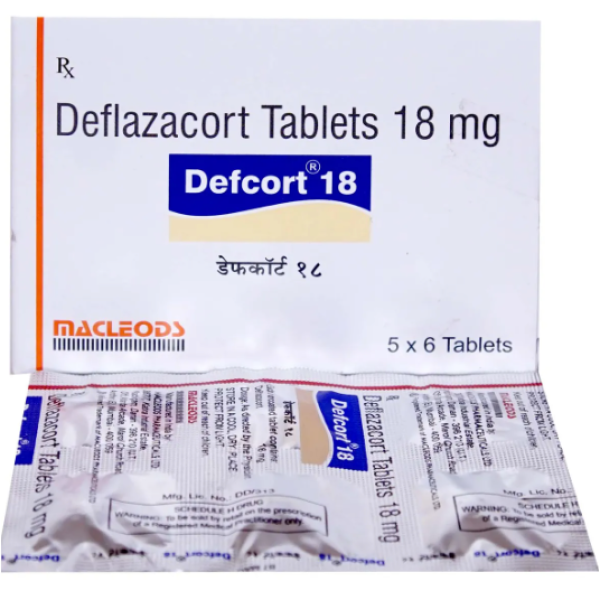 A pack and a strip of Deflazacort (18mg) Tablets