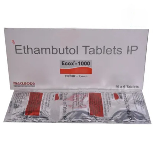 A pack and a strip of Ethambutol 1000mg Tablets