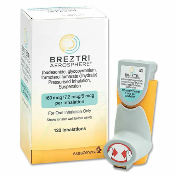 A pack and Breztri Aerosphere 160mcg / 7.2mcg / 5mcg Inhaler