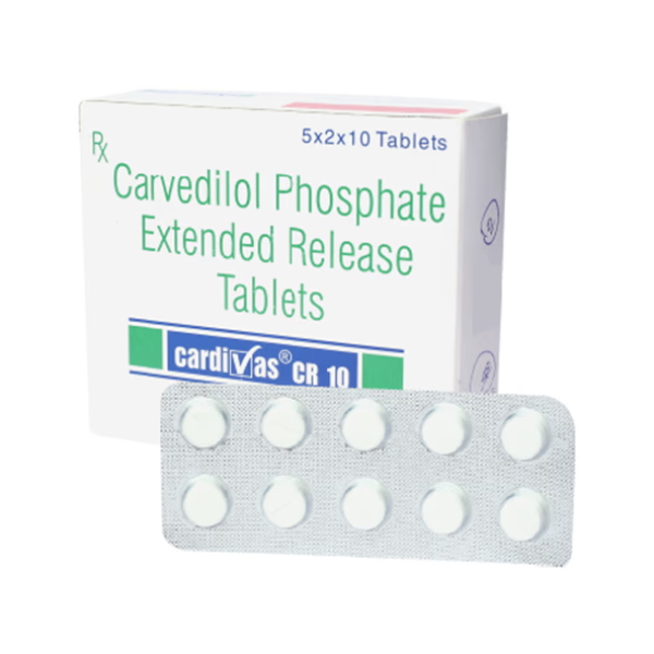 A pack and a strip of Generic Carvedilol 10mg Pills
