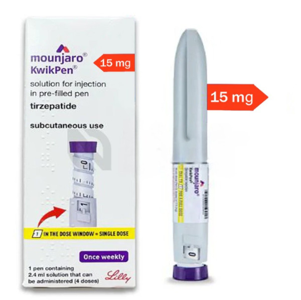 A pack and a pre-filled pen of Tirzepatide 15mg
