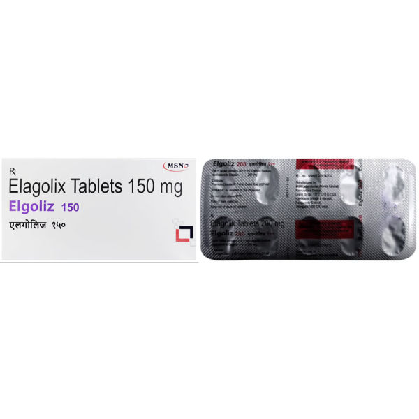 A pack and a strip of Elagolix 200mg Tabs
