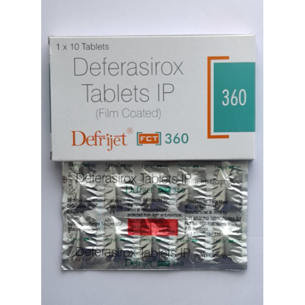 A box and a strip of generic Jadenu 360mg Tablets