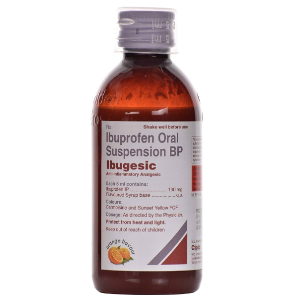 A bottle of generic Ibuprofen 100ml Oral Suspension Orange