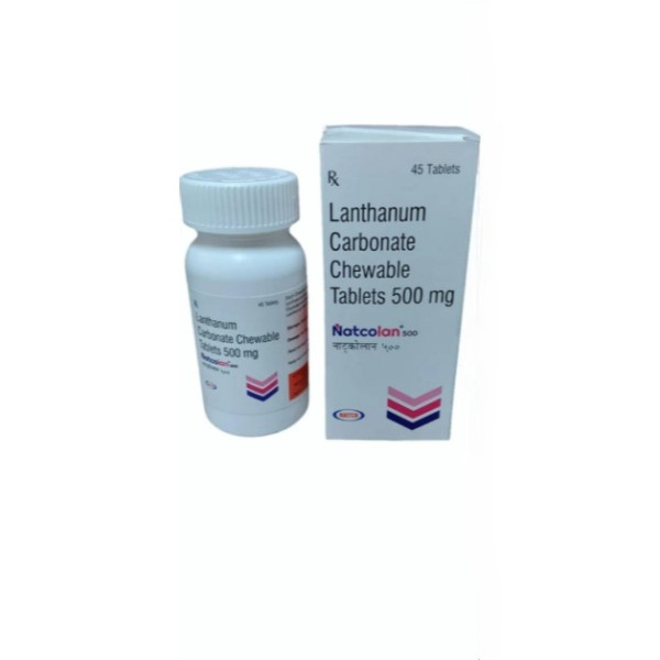 A box and a bottle of Generic Fosrenol (500mg) Tablet