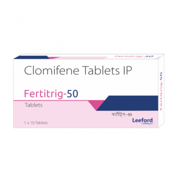A box and a blister strip of generic Clomid 50mg tablet
