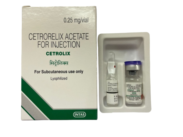 A box and vial of Cetrorelix (0.25mg) generic Injection