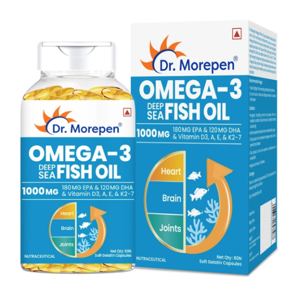 A box and a bottle of Omega 3 Fish Oil (1000mg) Capsules