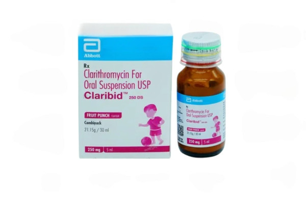 A box and a bottle of Generic Biaxin  Oral Suspension