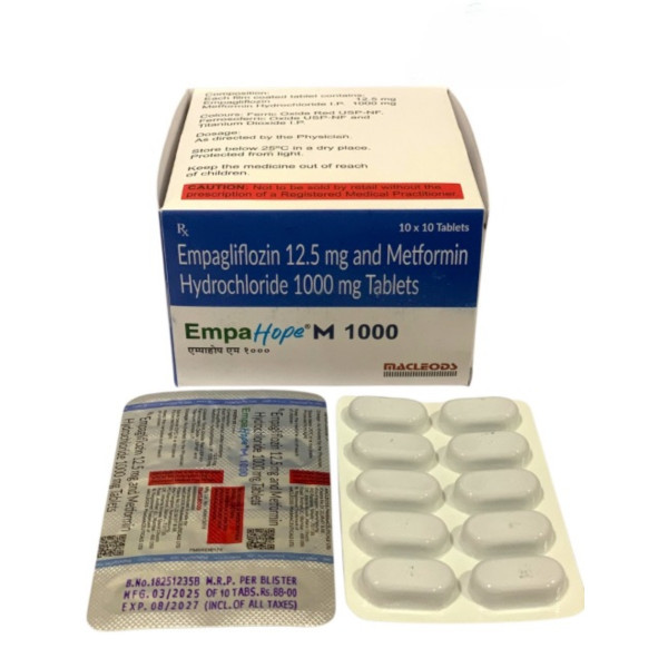 A box and strips of generic Synjardy 12.5mg/500mg  Tablets