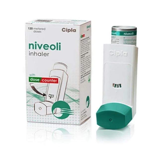 A box and Beclometasone (100mcg) + Formoterol (6mcg) Generic Inhaler