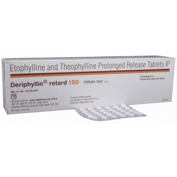 A box and a strip of Etofylline (115mg) + Theophylline (35mg) Generic Tablets