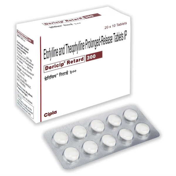 A box and a strip of Etofylline (231mg) + Theophylline (69mg) Generic Tablets