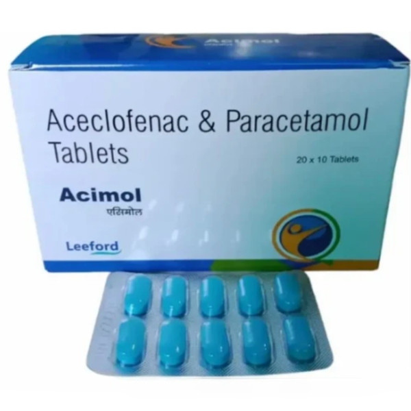 A pack and a strip of Aceclofenac (100mg) + Paracetamol (325mg) Generic Tablets