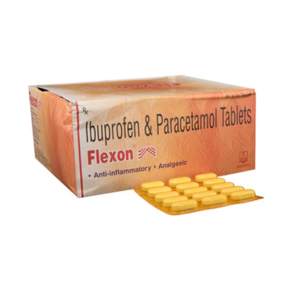 A box and a strip of Ibuprofen (400mg) + Paracetamol (325mg) Generic Tablets