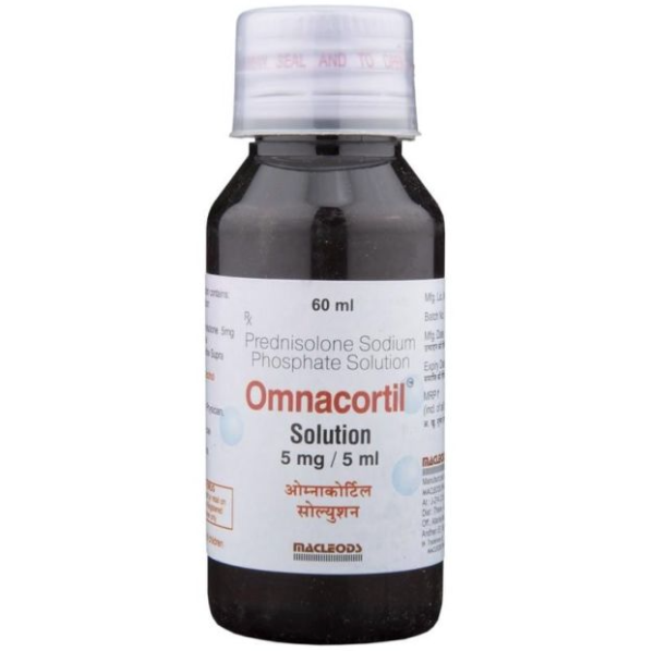 A bottle of Generic Prednisolone (5mg/5ml) Oral Solution