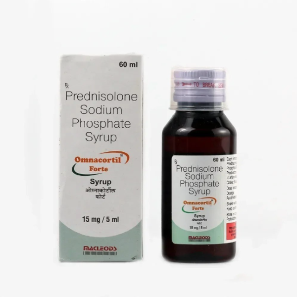 A box and a bottle of Generic Prednisolone (15mg/5ml) Oral Solution