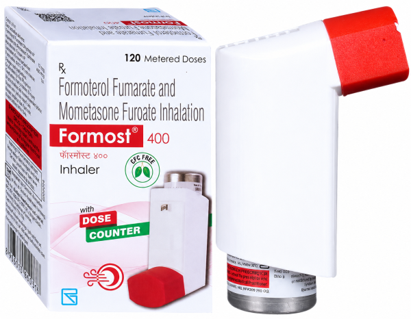 A box and a Generic Dulera 400mcg/6mcg Inhaler