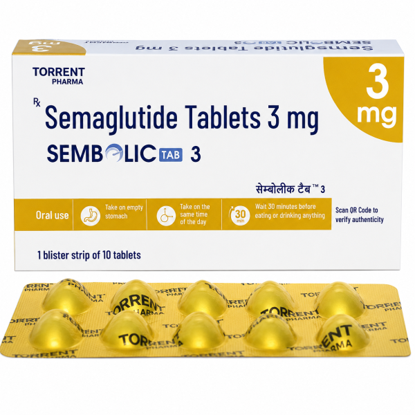 A box and a strip of Generic Semaglutide (3mg) Tablets