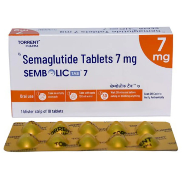 A box and a strip of Rybelsus (7mg) Generic Tablets