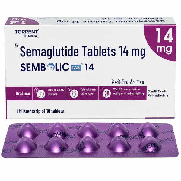 A pack and a strip of Generic Rybelsus (14mg) Tablets
