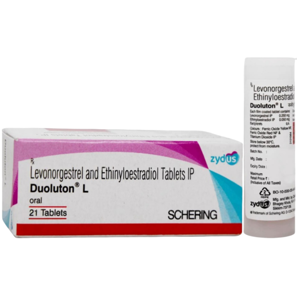 A box and a strip of Ethinyl Estradiol (0.05mg) + Levonorgestrel (0.25mg) Generic Tablet