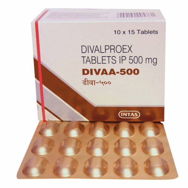 A box and a strip of Divalproex (500mg) Generic Tablet