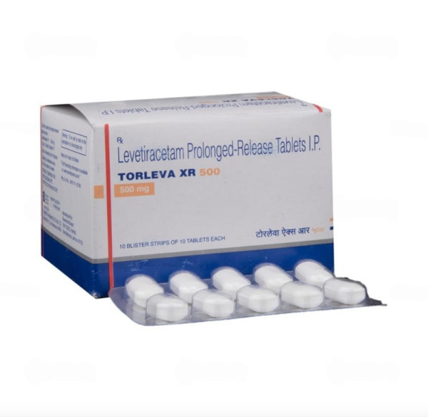 A box and a strip of Levetiracetam (500mg) Tablet