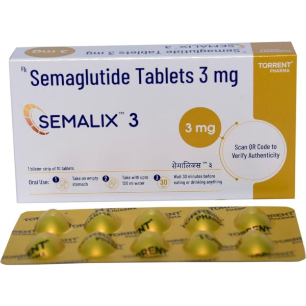A box and a strip of Generic Semaglutide (3mg) Tablets