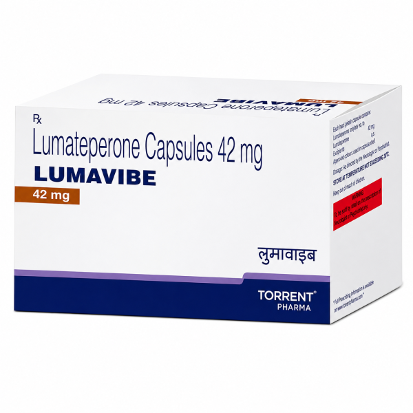 A box of Lumateperone generic (42mg) Capsule