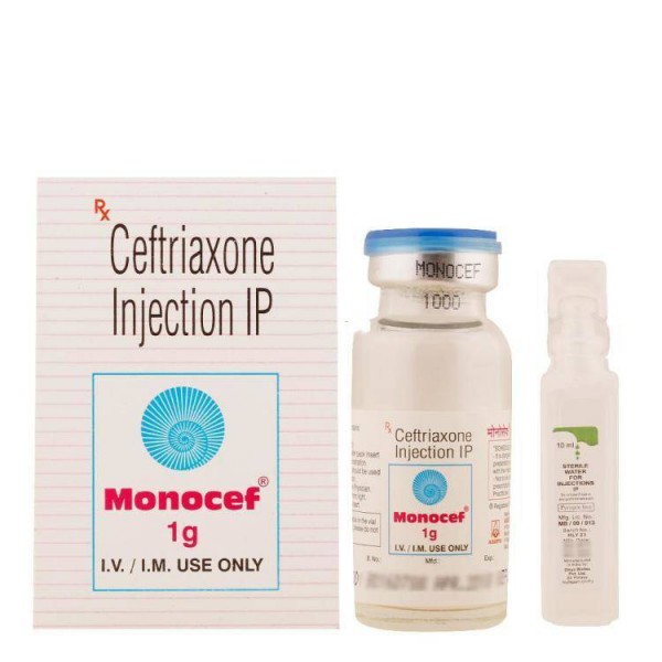 A box and a bottle of Rocephin Generic 1gm Injection - Ceftriaxone