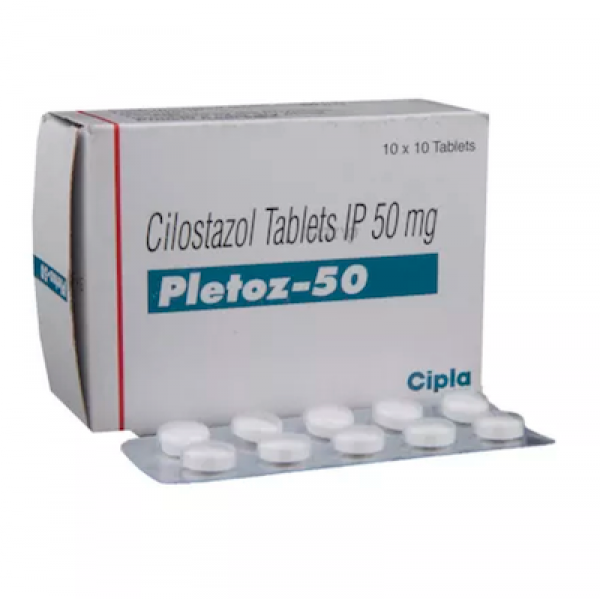 A box and strip of Pletal Generic 50 mg Pill -  Cilostazol