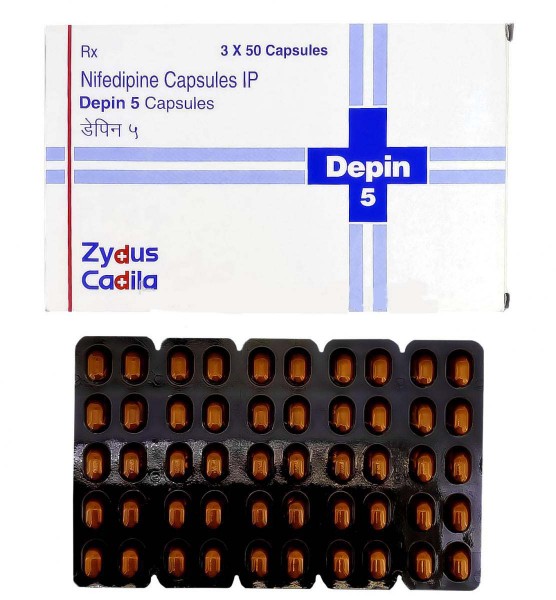 A box and a blister of Procardia Generic 5 mg Capsule - Nifedipine