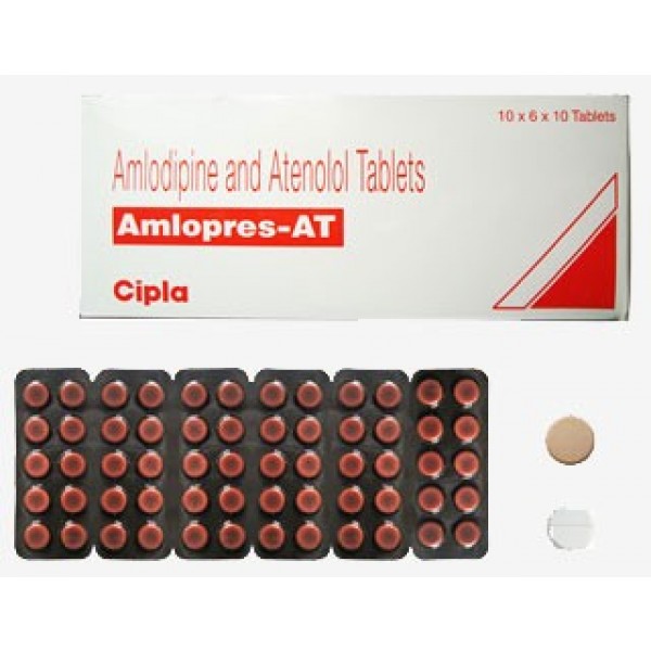A box and a blister of Amlodipine + Atenolol Generic 5mg/50mg Pill