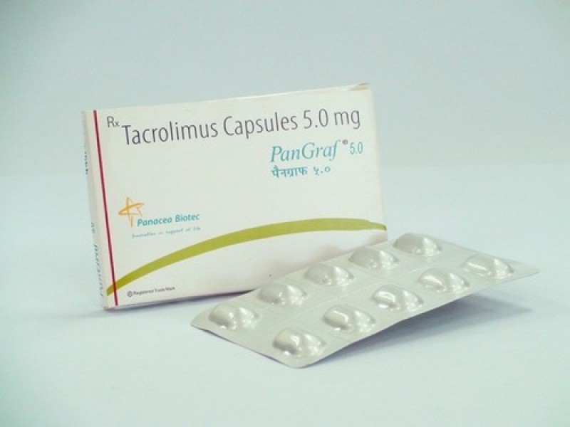 Box and a blister strip of Prograf Generic 5 mg Capsule - Tacrolimus