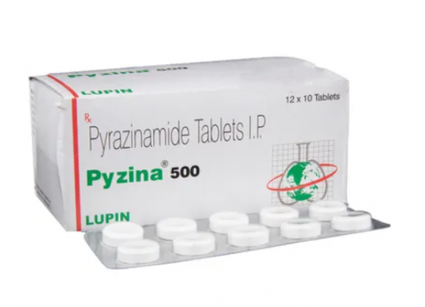 A box and a strip of Pyrazinamide 500mg Pill