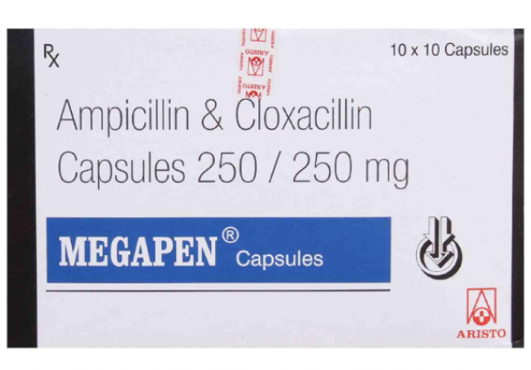 A box of Ampicillin (250mg) + Cloxacillin (250mg) Capsule 