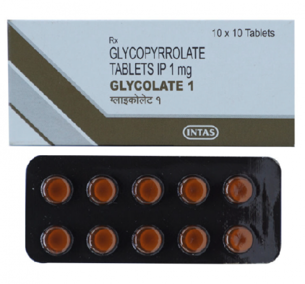 A box and a strip of Glycopyrrolate 1mg Pill