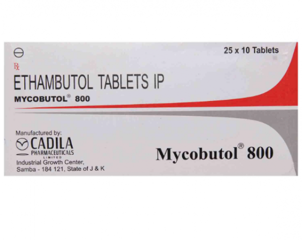 Front and back side of a box of Ethambutol  800mg Pills