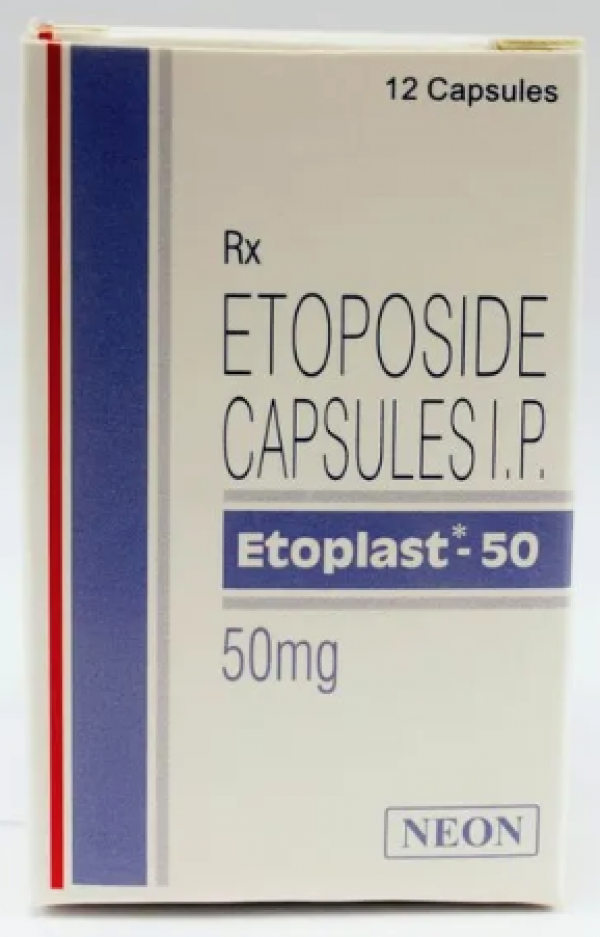 A box of Etoposide 50mg Capsule