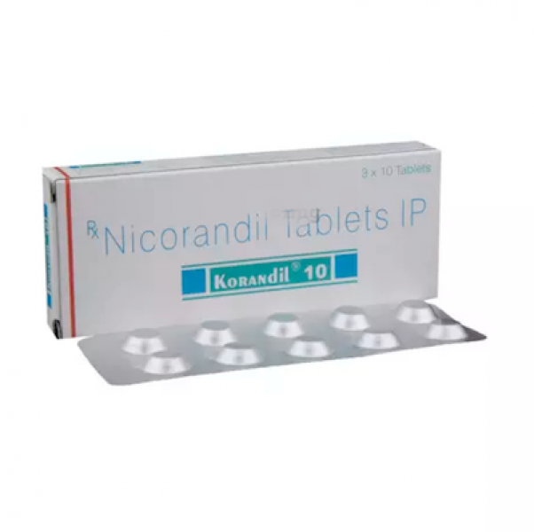 A box and a strip of Nicorandil Generic 10 mg Pill