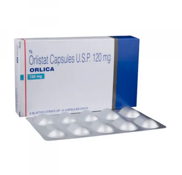Box and blister strip of generic Orlistat 120mg capsule