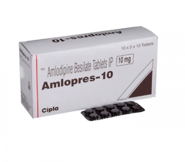 Box and blister strip of generic Amlodipine Besylate 10mg tablets