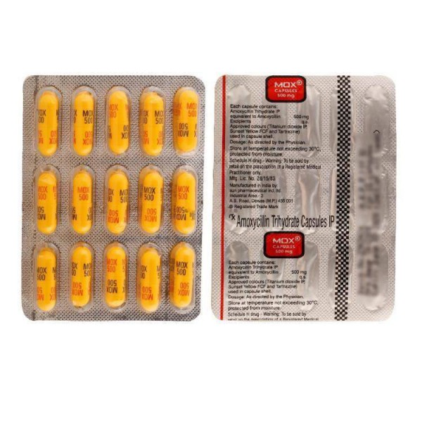 Blister of generic amoxicillin 500mg capsule