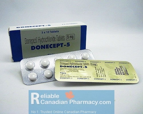 A box and a blister of generic Aricept 5mg Tablets - Donepezil HCl 