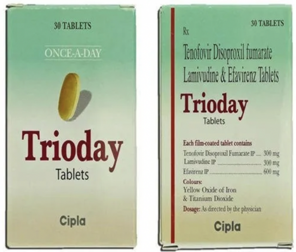 A box of Lamivudine (300mg) + Tenofovir Disoproxil Fumarate (300mg) + Efavirenz (600mg) Tablet